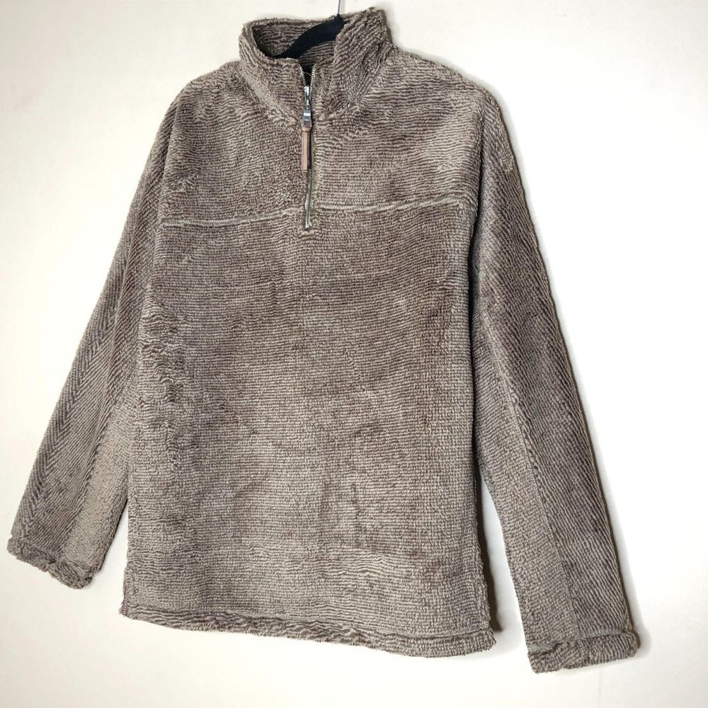 True Grit Luxe Fleece 1/4 Zip Pullover Top Mocha - Picture 3 of 14